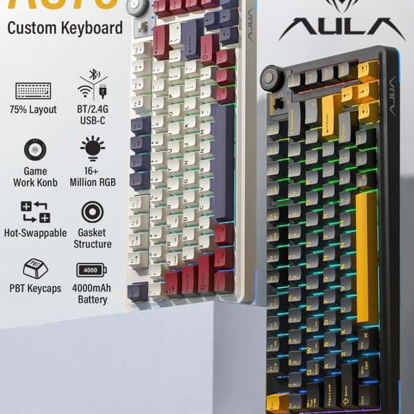 Aula AU75 Wireless + Bluetooth HotSwap Mechanical RGB Gaming Keyboard (Dark Green) - Image 9