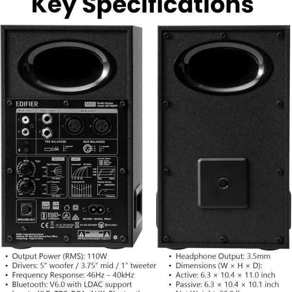 Edifier MR5BT Studio Monitor Bookshelf Speakers (Black) - Image 10
