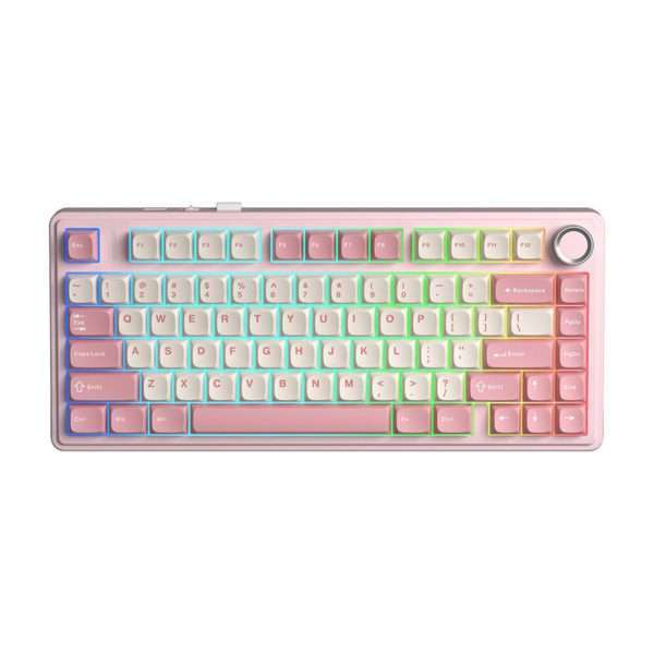 Aula F75 Pro Wireless + Bluetooth HotSwap Mechanical RGB Gaming Keyboard (Pink White- Strawberry Mint Switch)